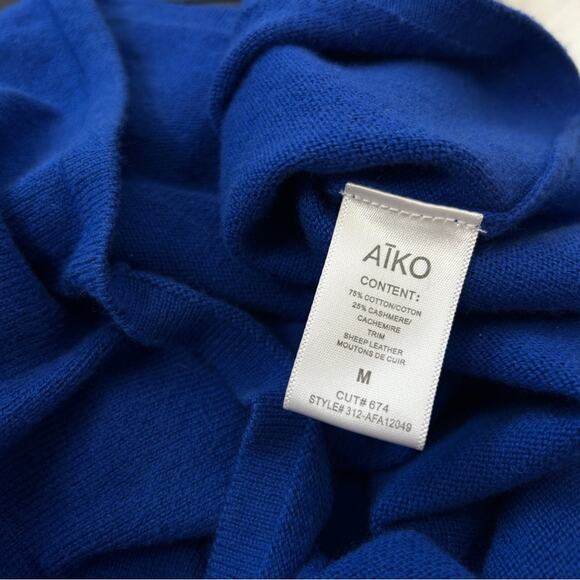 AIKO Sweater Womens Size Medium Blue Cashmere Blend Sheep Leather Colorful Moto - Picture 7 of 7